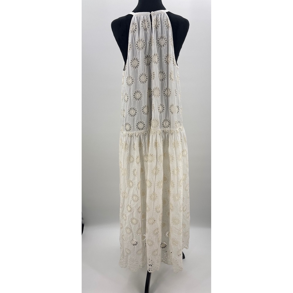 Madewell Halter Floral Eyelet Drop Waist Maxi Dress Antique Cream size L NV409 - Picture 8 of 13